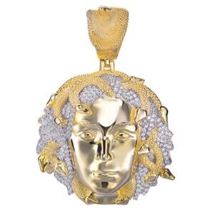 ✅14K Gold Plated Iced Medusa  Sneak Head Pendant Medallion Fits upto 10mm Chain